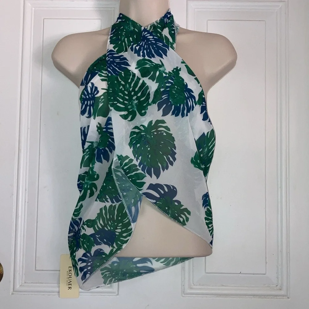 SARONG Cover up Beach Swim Wrap Tropical Green Palm Leaves Mini NEW Womens Large